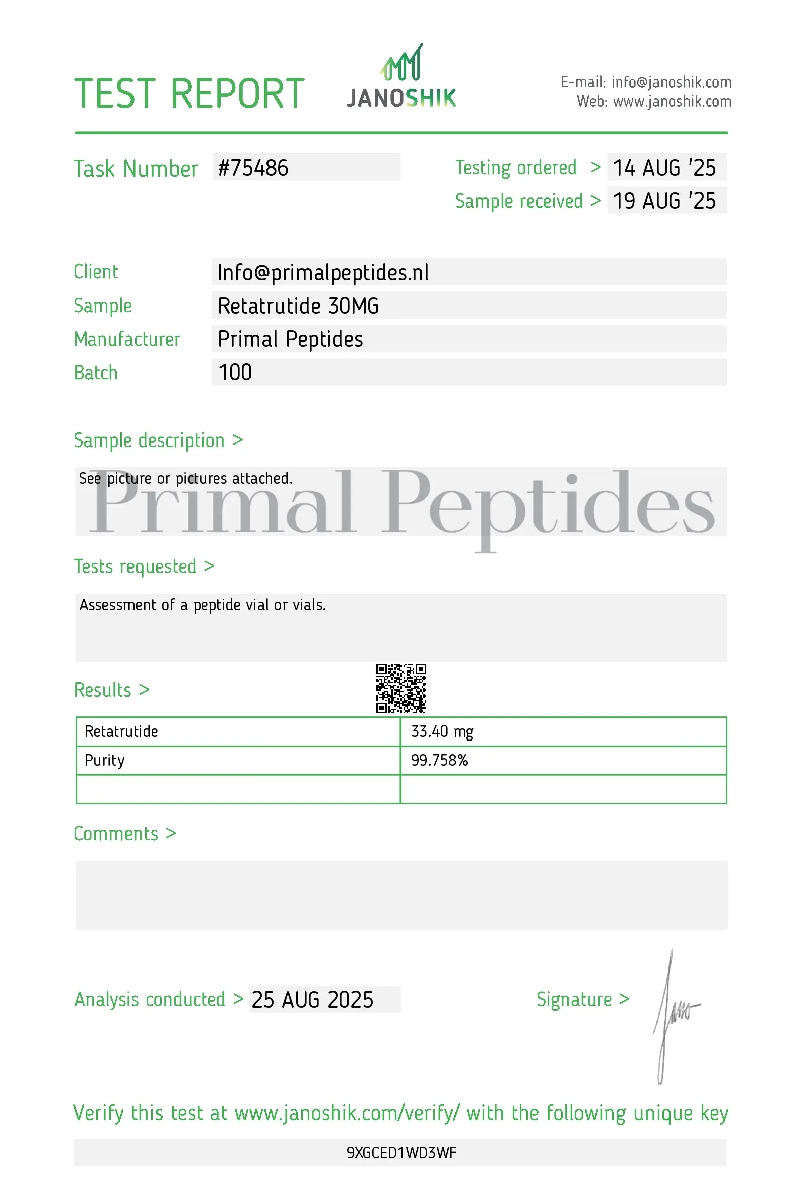 COA – Retatrutide 30 mg